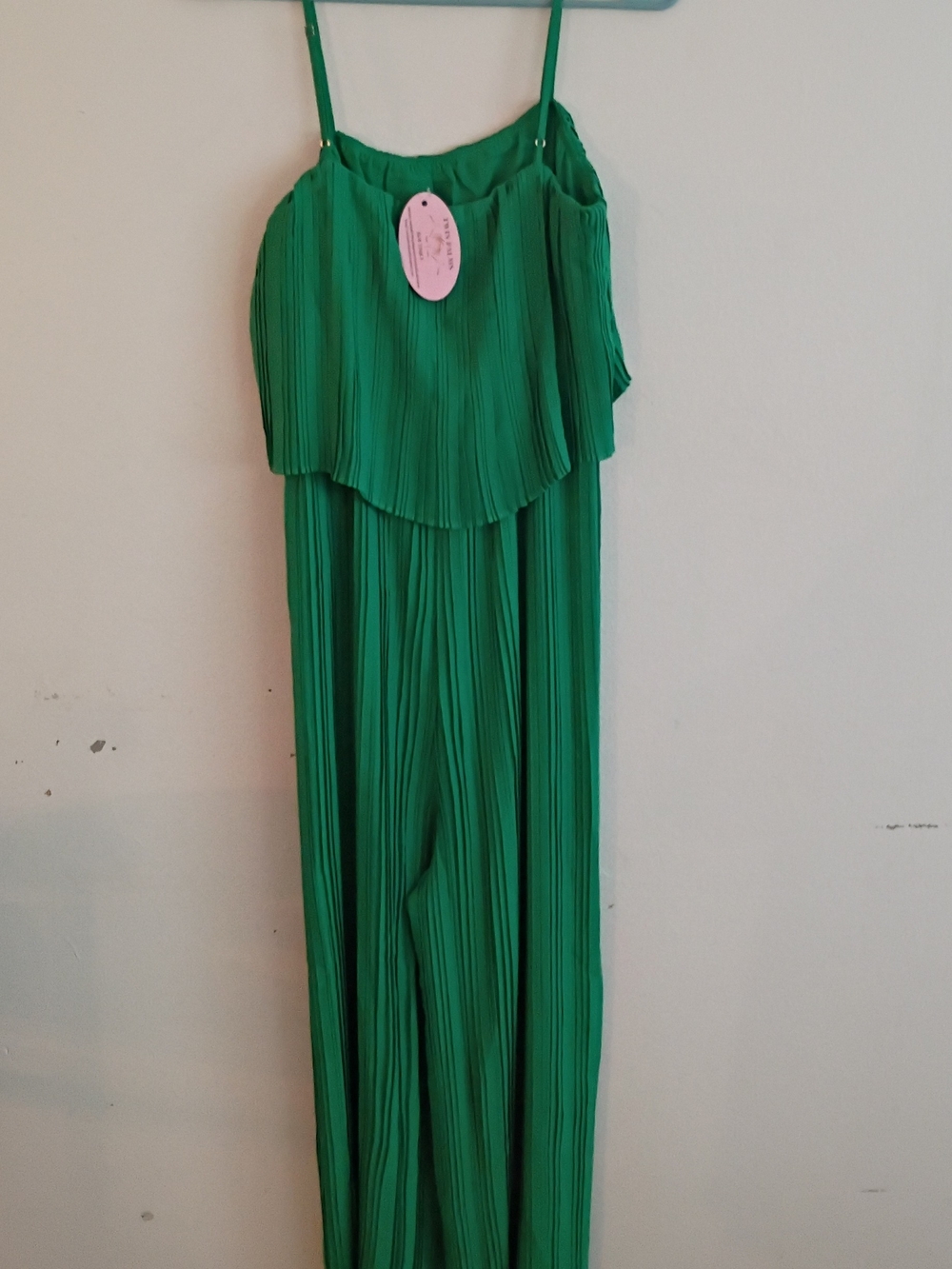 Green Pleated Wide-Leg Jumpsuit